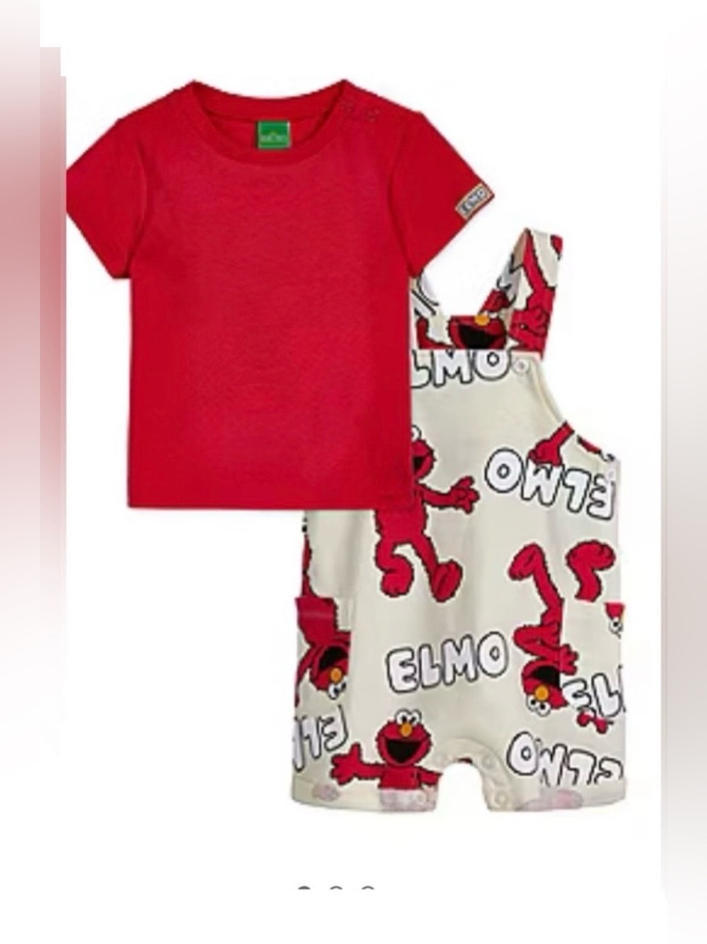 Same Street 2 Pc Infant Overalls & Top Summer Set Shortalls With Elmo Design NWT